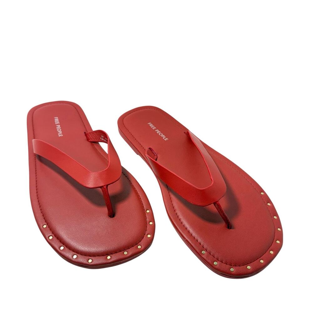 Free People Women's Red Sona Thong Sandal Flip Flop Flat Studded SZ/7 - Picture 3 of 10